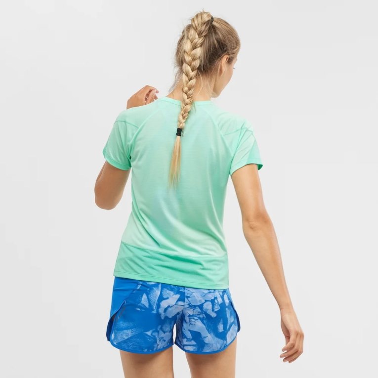 Turquoise Salomon Cross Run Short Sleeve Women's T-Shirts | PH 05792W